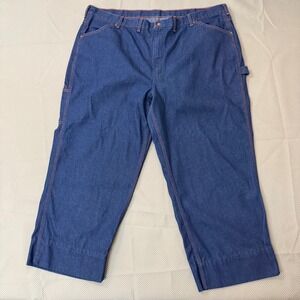 Big Mac Carpenter Jeans M 48X32 Blue Indigo Wash Orange Stitch USA Made Vtg